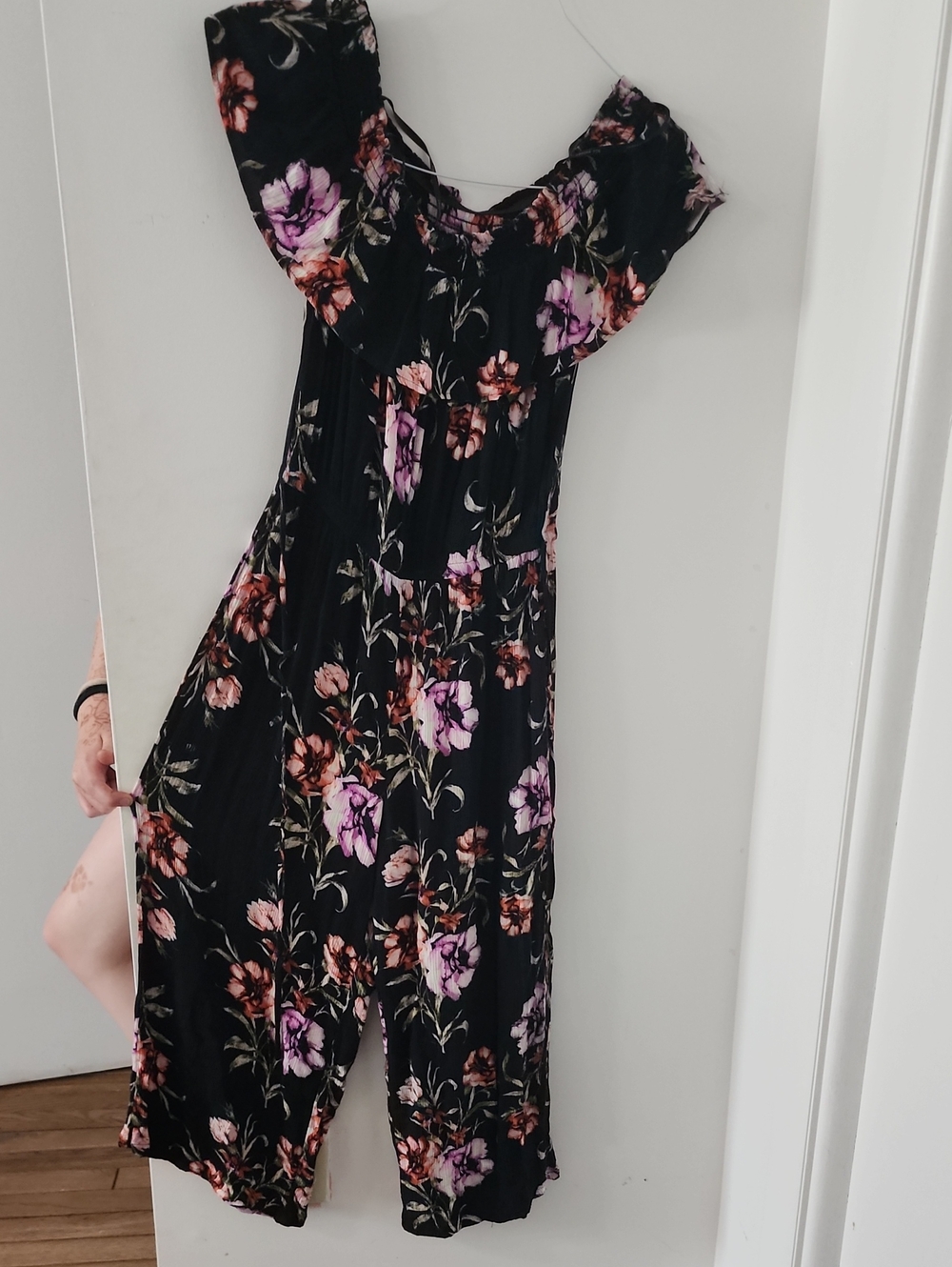Blu Pepper Black Floral Jumpsuit with Pink and Orange Blooms